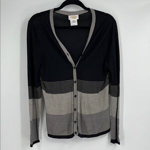 Vintage Talbots Black and White 100% Silk Button-Up Cardigan Size Medium